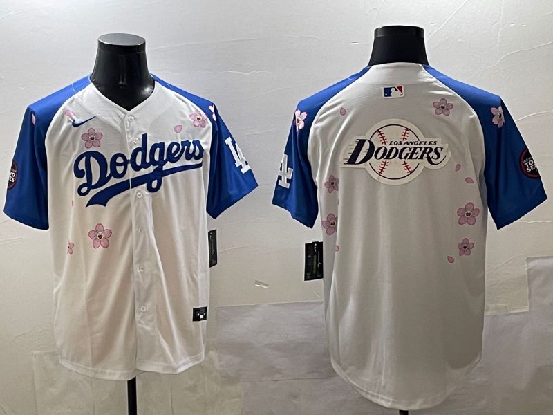 Men Los Angeles Dodgers Blank White Blue Sakura Edition 2025 Nike MLB Jersey style 25->los angeles dodgers->MLB Jersey